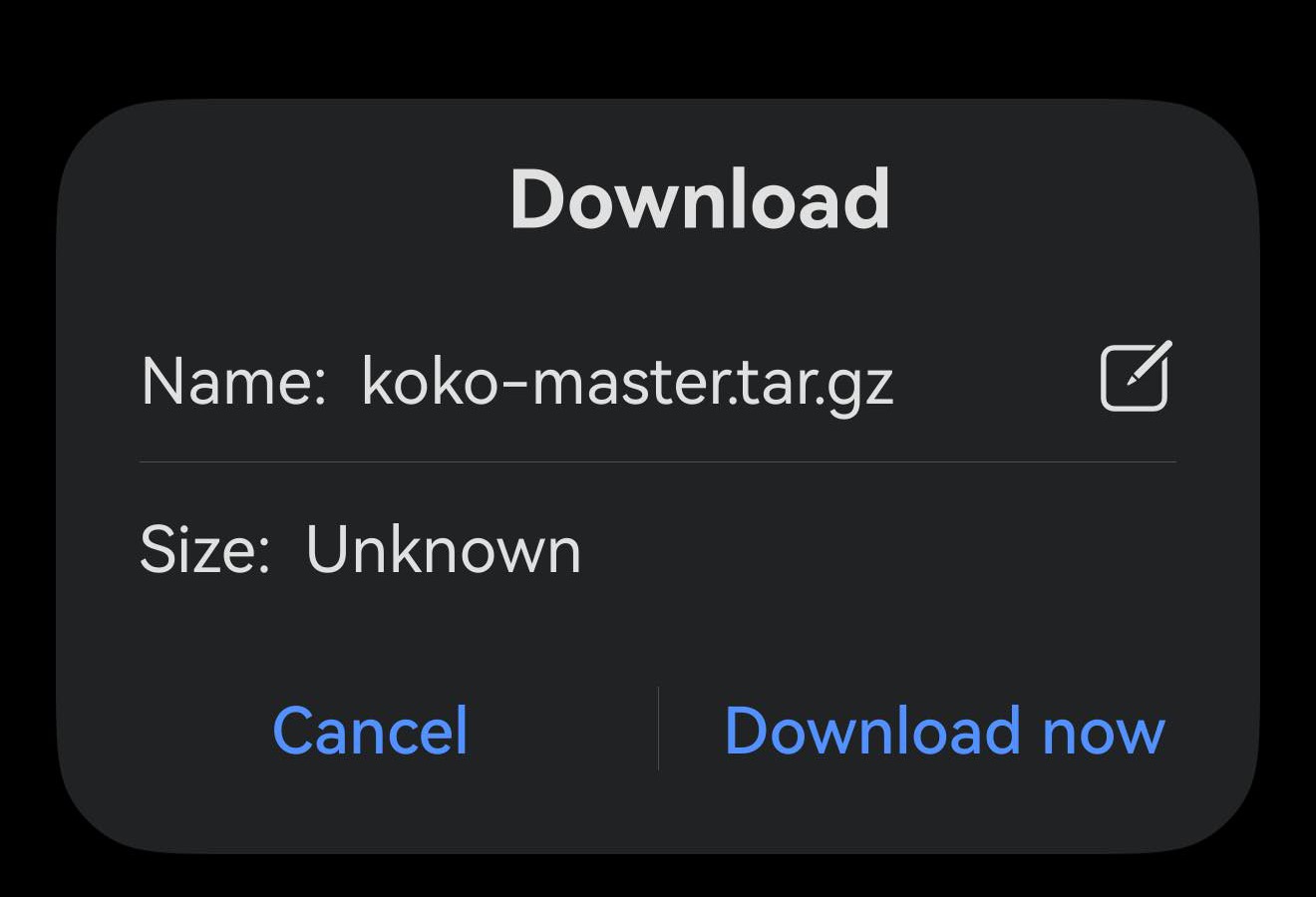 系统浏览器的下载对话框，文件名为 koko-master.tar.gz