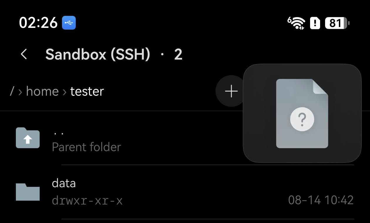 手机上 Term 的 SFTP 界面位于 /home/tester，右上角展开了文件中转站的缩略图。