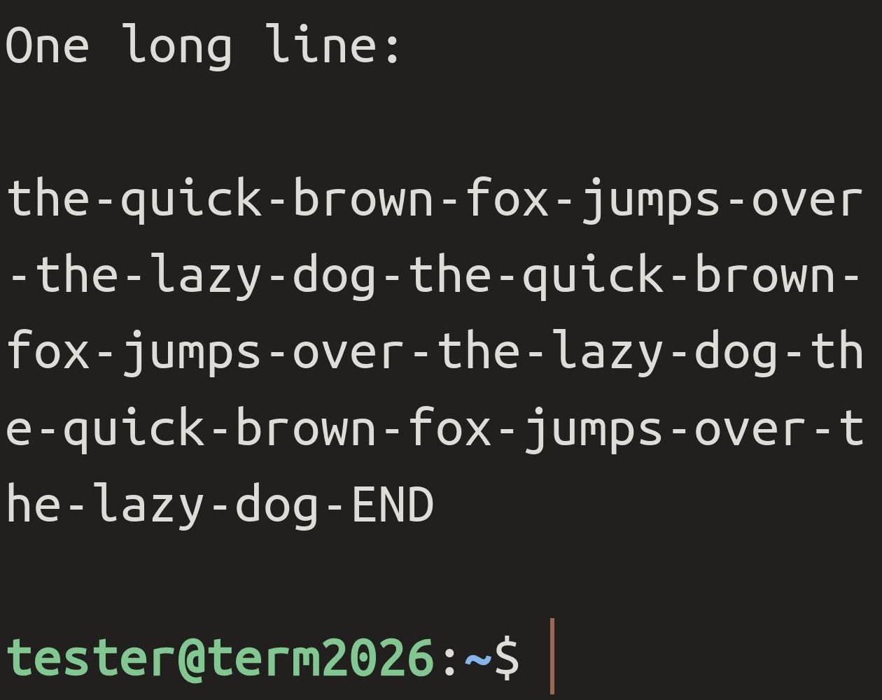 The same line over termosh after the same pinch: all of it, rewrapped to the new width.